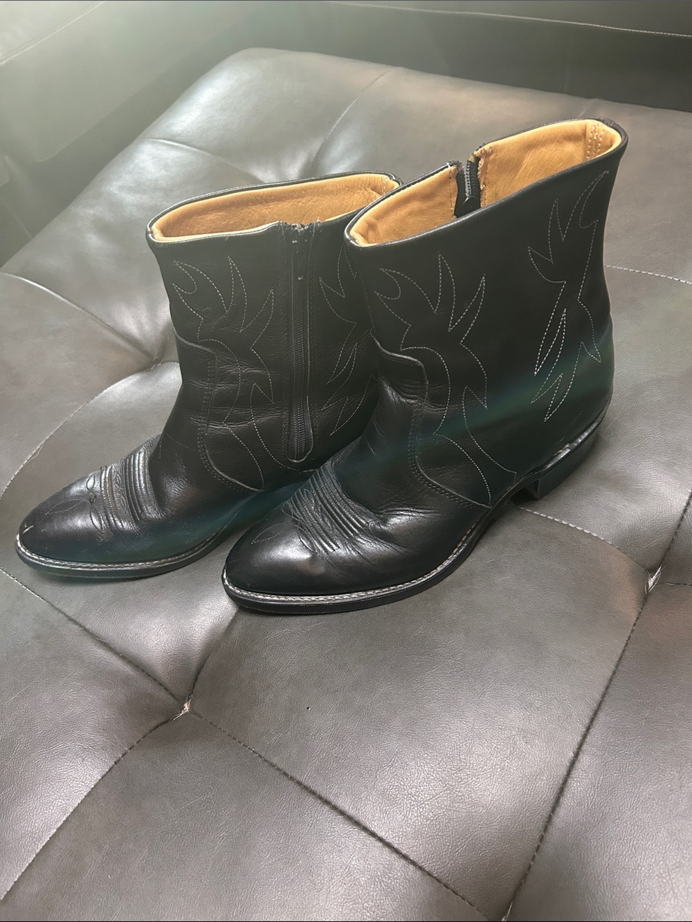 Men's Black Western Zip Ankle Boots